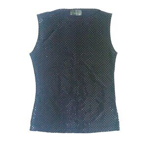 Women's Dark Blue Sequined Sleeveless Top, Size Extra Small
